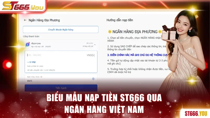 Biểu mẫu nạp tiền ST666 qua ngân hàng Việt Nam